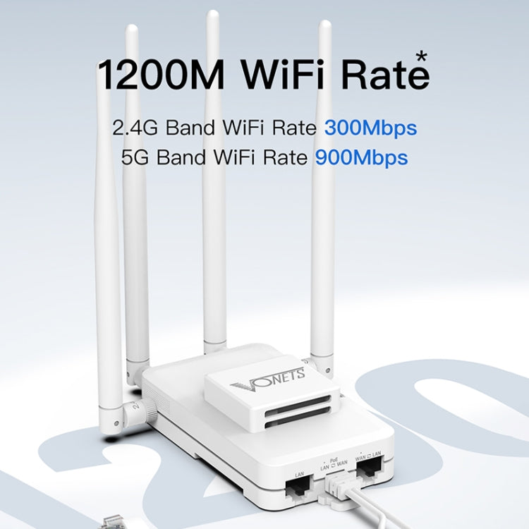 VONETS VAR1200-H 1200Mbps Wireless Bridge External Antenna Dual-Band WiFi Repeater, With 4 Antennas + DC Adapter Set - HoMEdemic™ 