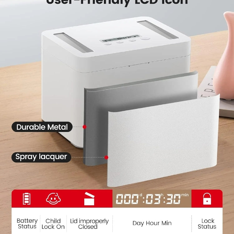 Vaydeer Metal Timed Self-Control Phone Lock Box With Child Lock And LED Display, Spec: Small White - HoMEdemic™ 