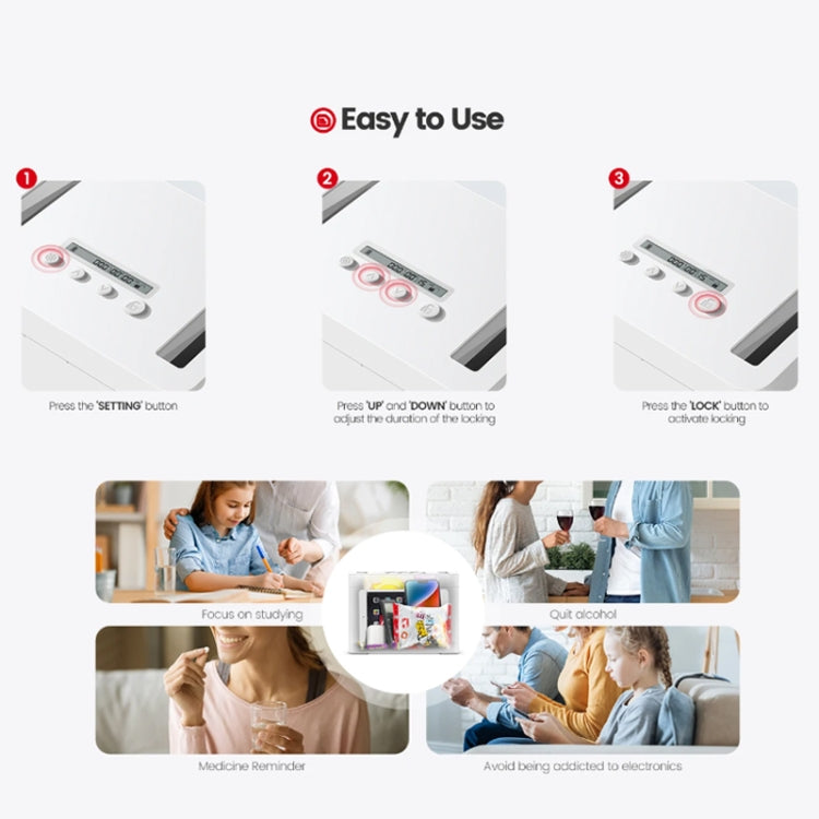 Vaydeer Metal Timed Self-Control Phone Lock Box With Child Lock And LED Display, Spec: Small White - HoMEdemic™ 