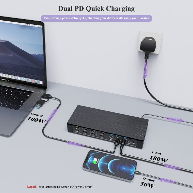 WAVLINK UG69PD10 1 to 4 Screens 4K/5K AV Transfer USB-C to HD Type-C Docking Station Hub, Plug:AU Plug - HoMEdemic™ 