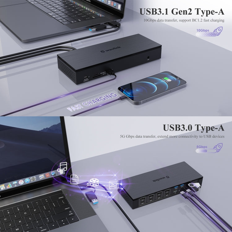 WAVLINK UG69PD10 1 to 4 Screens 4K/5K AV Transfer USB-C to HD Type-C Docking Station Hub, Plug:EU Plug - HoMEdemic™ 