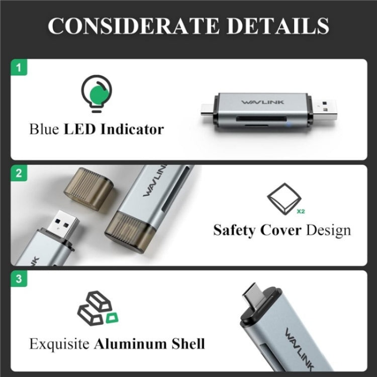 WAVLINK WL-CR3002 Multi-Function Mini Aluminum Alloy Shell Type-C+USB3.0 SD/TF Card Reader - HoMEdemic™ 