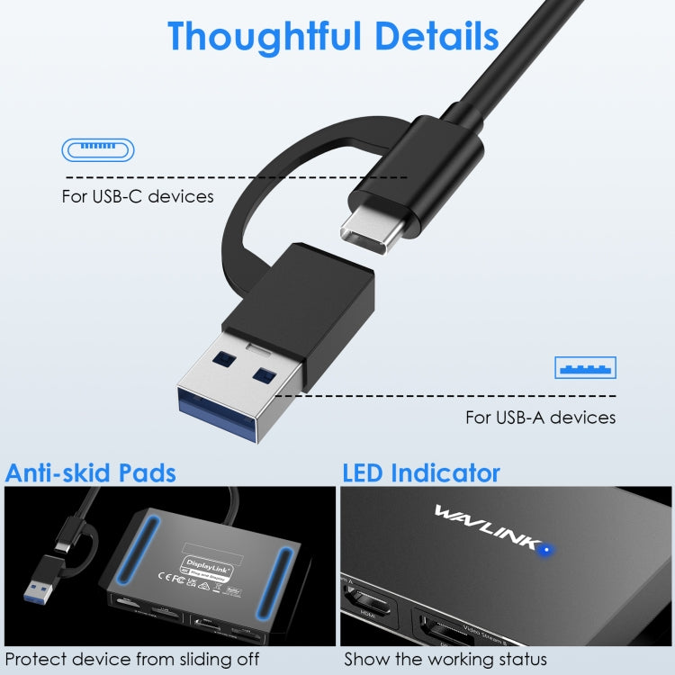 WAVLINK WL-UG69DH2 Dual Monitor USB+Type-C to Dual 4K HD DisplayPort Adapter Splitter(Silver) - HoMEdemic™ 
