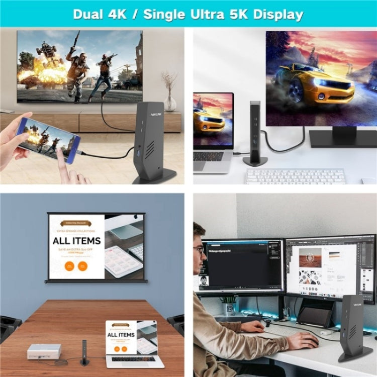 WAVLINK WL-UG69DK5 Laptop Dual 5K / 4K 60Hz Monitor Adapter USB 3.0 Docking Station, Plug:US Plug - HoMEdemic™ 