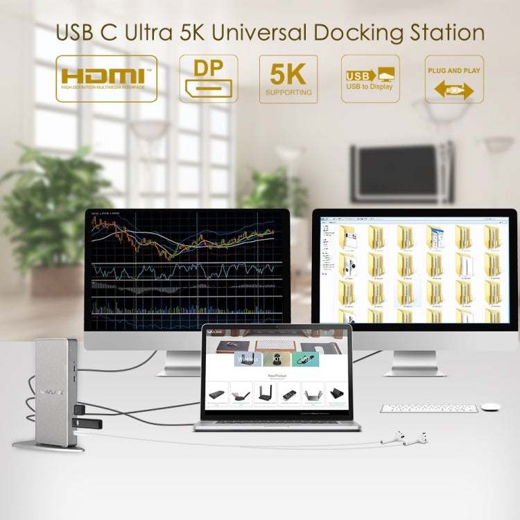 WAVLINK WL-UG69DK7 Laptops Type-C Universal Desktop Docking Station Aluminum Alloy HUB Adapter(AU Plug) - HoMEdemic™ 