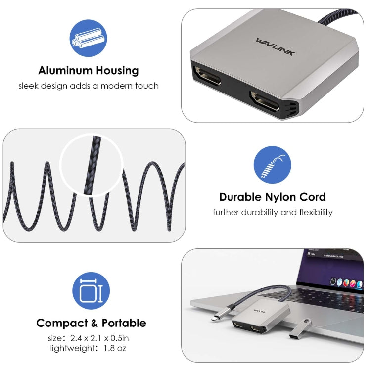 WAVLINK WL-UHP510Pro 4K/60Hz Video Converter USB-C Male to Dual HDMI Female Adapter - HoMEdemic™ 