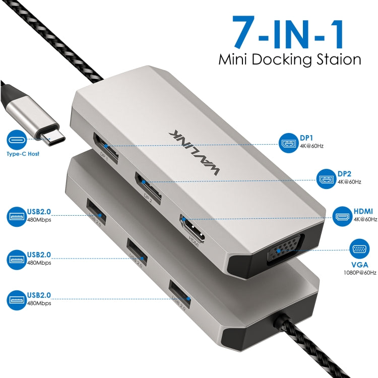 WAVLINK WL-UMD305 7 in 1 4K DP / HDMI Quard Display USB-C Hub Dock Multi-port Adapter - HoMEdemic™ 