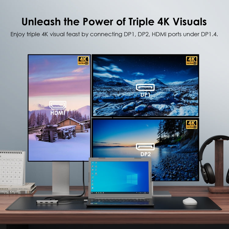 WAVLINK WL-UMD305 7 in 1 4K DP / HDMI Quard Display USB-C Hub Dock Multi-port Adapter - HoMEdemic™ 
