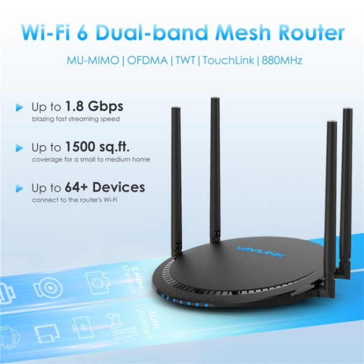 WAVLINK WN531AX2 AX1800 Dual Band Gigabit Wireless Internet Router WiFi 6 Repeater, Plug:US Plug - HoMEdemic™ 