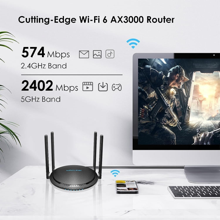 WAVLINK WN531MX3 Wider Coverage AX3000 WiFi 6 Wireless Routers Dual Band Wireless Repeater, Plug:EU Plug - HoMEdemic™ 