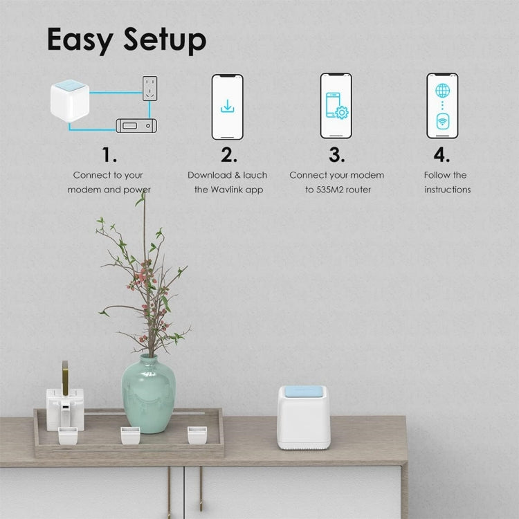 WAVLINK WN535M2 For Home Office 2pcs Mesh Wireless Router AC1200 Dual Band WiFi Signal Booster, Plug:US Plug - HoMEdemic™ 