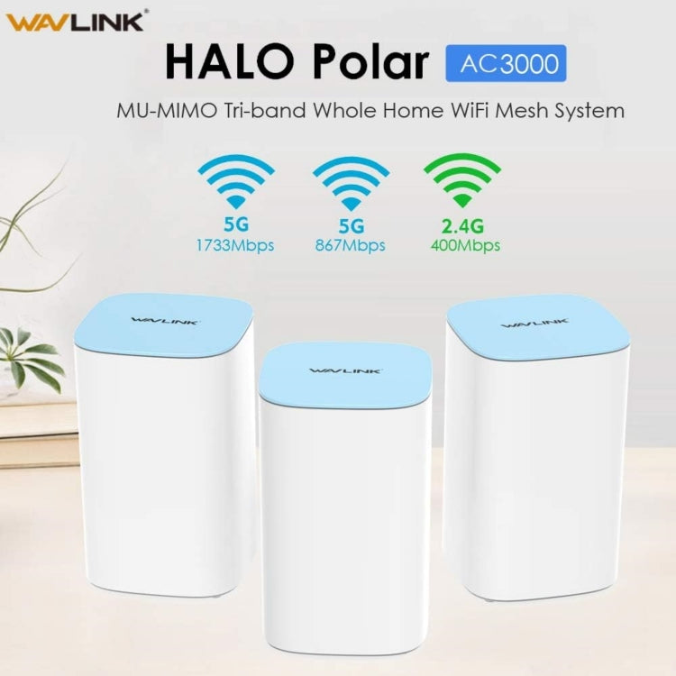 WAVLINK WN551K3 3pcs AC3000 WiFi Wireless Repeater Built-in Antenna Tri-Band Mesh Wireless Router, Plug:UK Plug - HoMEdemic™ 