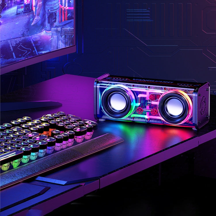 WK D45 10W Dual Speaker Transparent Mecha Bluetooth Speaker(Black) - HoMEdemic™ 