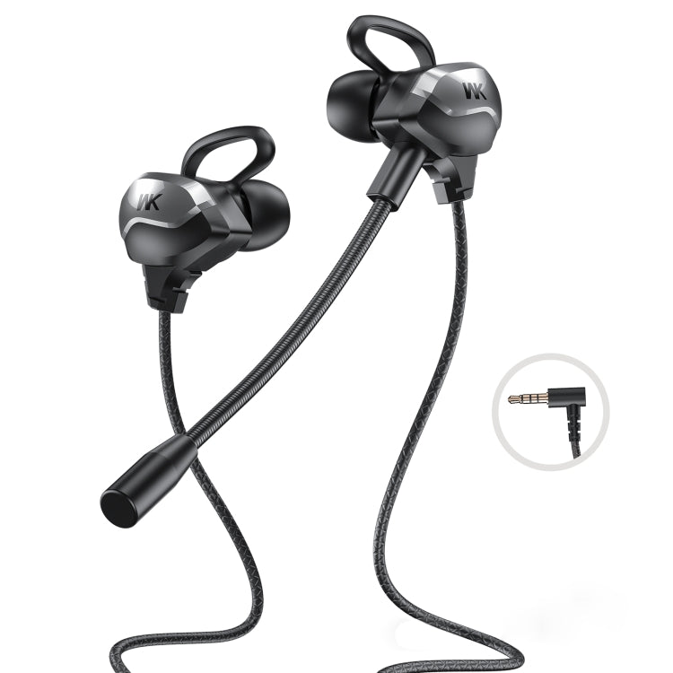 WK ET-Y30 ET Series 3.5mm Elbow In-ear Wired Wire-control Gaming Earphone with Microphone (Black) - HoMEdemic™ 