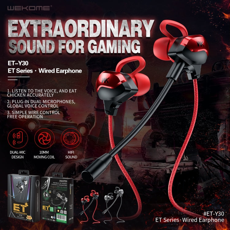 WK ET-Y30 ET Series 3.5mm Elbow In-ear Wired Wire-control Gaming Earphone with Microphone (Black) - HoMEdemic™ 