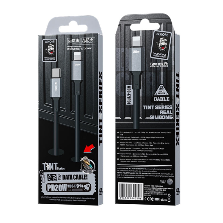 WK WDC-17 PD 20W USB-C/Type-C to 8 Pin Silicone Data Cable, Length: 1.2m(Black) - HoMEdemic™ 