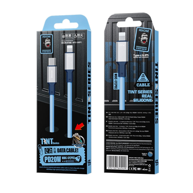 WK WDC-17 PD 20W USB-C/Type-C to 8 Pin Silicone Data Cable, Length: 1.2m(Blue) - HoMEdemic™ 