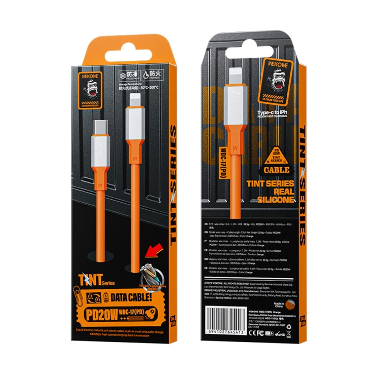 WK WDC-17 PD 20W USB-C/Type-C to 8 Pin Silicone Data Cable, Length: 1.2m(Orange) - HoMEdemic™ 