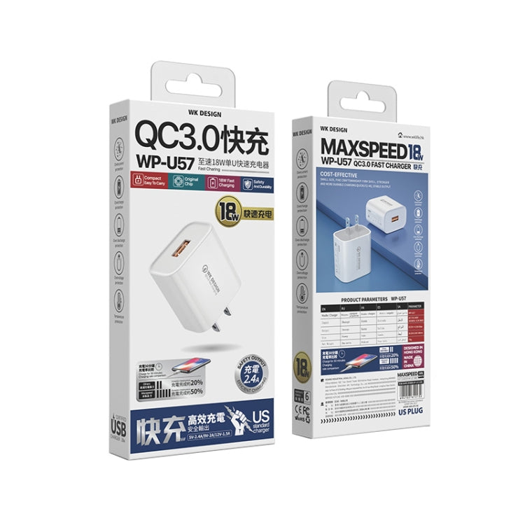 WK WP-U57 Max 18W Maxspeed QC3.0 Fast Charger +  USB to Micro USB Data Cable, Plug Type:US Plug - HoMEdemic™ 