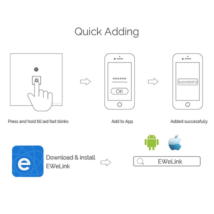 WS-EU-01 EWeLink APP & Touch Control 2A 1 Gang Tempered Glass Panel Smart Wall Switch, AC 90V-250V, EU Plug, 1 Gang - HoMEdemic™ 