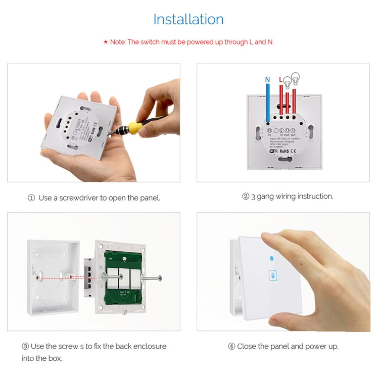 WS-EU-01 EWeLink APP & Touch Control 2A 1 Gang Tempered Glass Panel Smart Wall Switch, AC 90V-250V, EU Plug, 1 Gang - HoMEdemic™ 