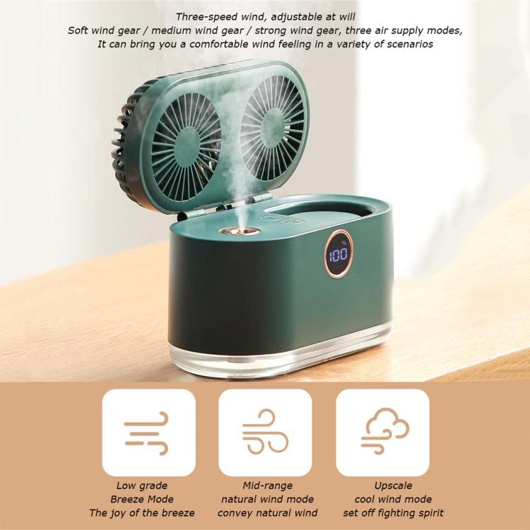 WT-818 Dual-leaf Spray Smart Digital Display Desktop Fan Night Light Humidification Cooler(Green) - HoMEdemic™ 