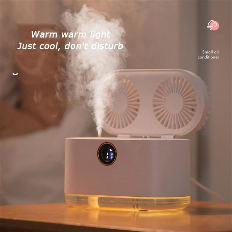 WT-818 Dual-leaf Spray Smart Digital Display Desktop Fan Night Light Humidification Cooler(White) - HoMEdemic™ 