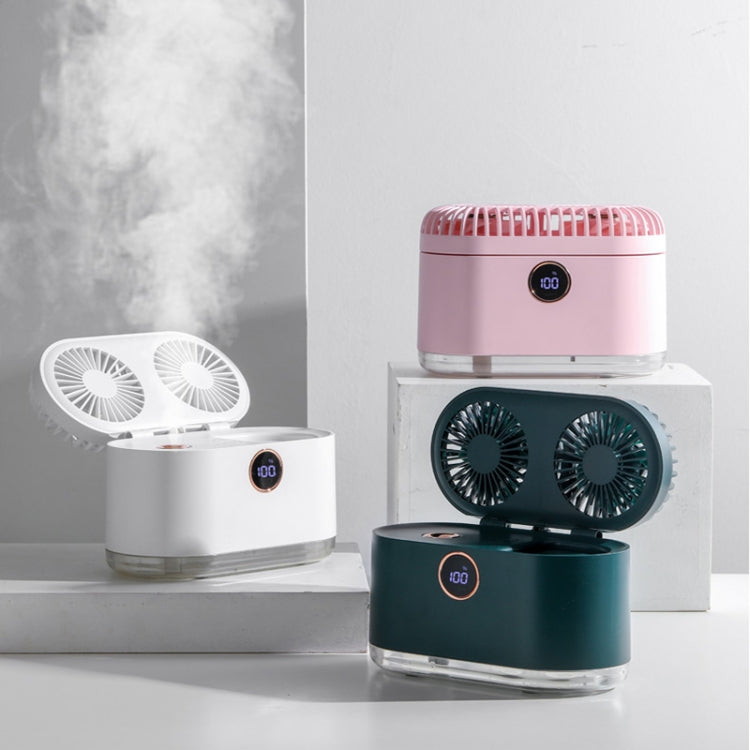WT-818 Dual-leaf Spray Smart Digital Display Desktop Fan Night Light Humidification Cooler(White) - HoMEdemic™ 