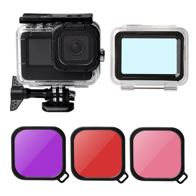 Waterproof Case + Touch Back Cover + Purple Red Pink Lens Filter for GoPro HERO10 Black / HERO9 Black - HoMEdemic™ 