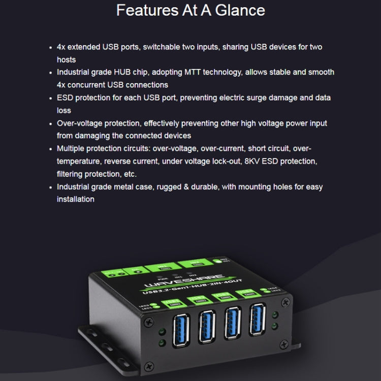 Waveshare 23929 USB HUB, Extending 4 X USB 3.2 Ports, Switchable Dual Hosts, Multi Protections - HoMEdemic™ 