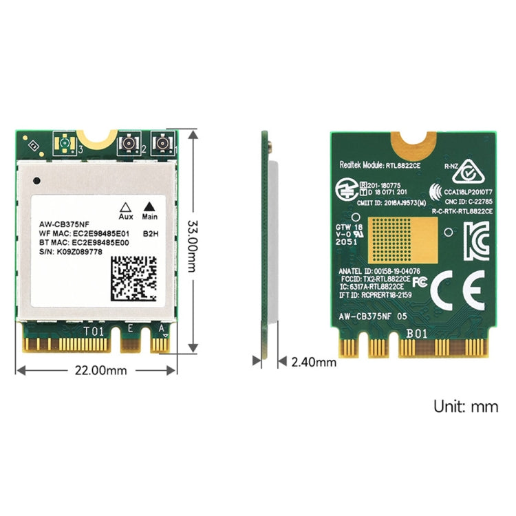 Waveshare 24780 AW-CB375NF 2.4G/5GHz Dual-Band WiFi 5 Wireless NIC, RTL8822CE-CG Core, Supports BLE - HoMEdemic™ 