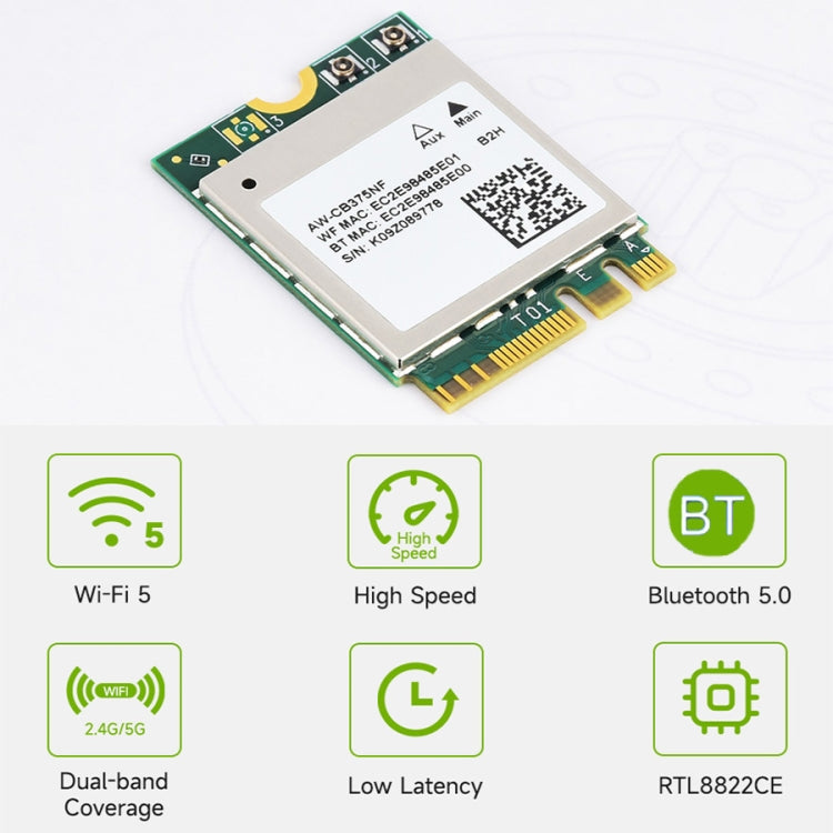 Waveshare 24780 AW-CB375NF 2.4G/5GHz Dual-Band WiFi 5 Wireless NIC, RTL8822CE-CG Core, Supports BLE - HoMEdemic™ 