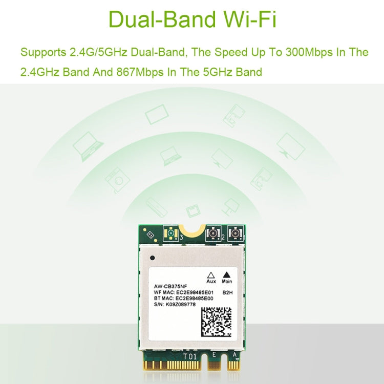 Waveshare 24780 AW-CB375NF 2.4G/5GHz Dual-Band WiFi 5 Wireless NIC, RTL8822CE-CG Core, Supports BLE - HoMEdemic™ 