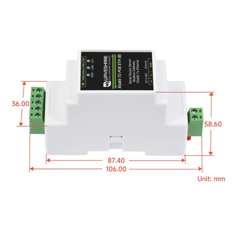Waveshare Din Rail RS485 to RJ45 Serial Server with POE Function, 23273 - HoMEdemic™ 
