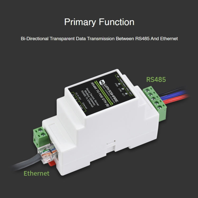 Waveshare Din Rail RS485 to RJ45 Serial Server with POE Function, 23273 - HoMEdemic™ 