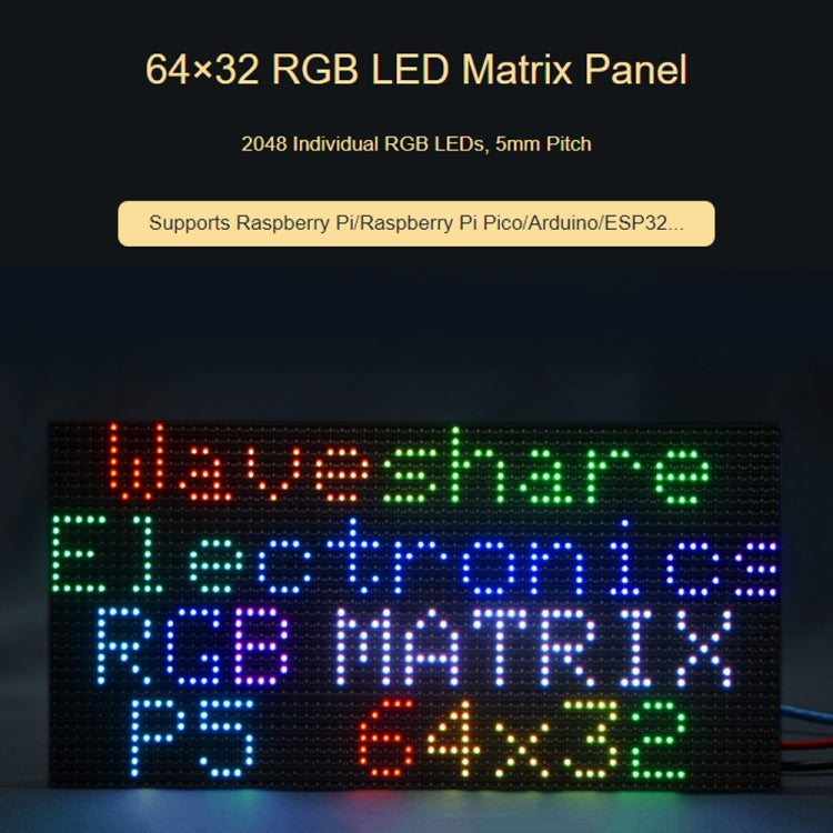 Waveshare RGB Full-color LED Matrix Panel, 5mm Pitch, 64x32 Pixels, Adjustable Brightness(25848) - HoMEdemic™ 