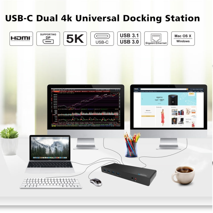 Wavlink UG69DK1 5K Type-C Dual Display USB 3.0 Video Gigabit Ethernet HDMI Docking Station, Plug:AU Plug - HoMEdemic™ 