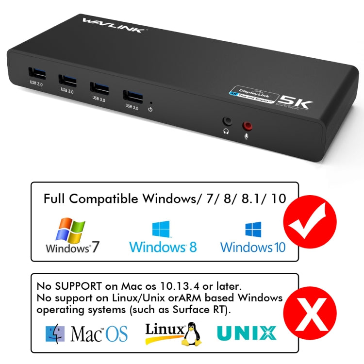 Wavlink UG69DK1 5K Type-C Dual Display USB 3.0 Video Gigabit Ethernet HDMI Docking Station, Plug:UK Plug - HoMEdemic™ 