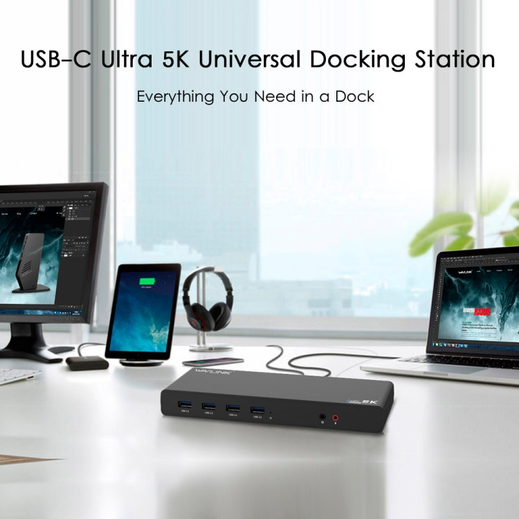 Wavlink UG69DK1 5K Type-C Dual Display USB 3.0 Video Gigabit Ethernet HDMI Docking Station, Plug:US Plug - HoMEdemic™ 