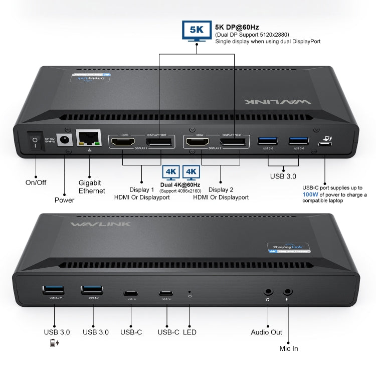 Wavlink UG69PD2 Dual 4K Fast Charging Integrated Docking Station, Plug:US Plug - HoMEdemic™ 