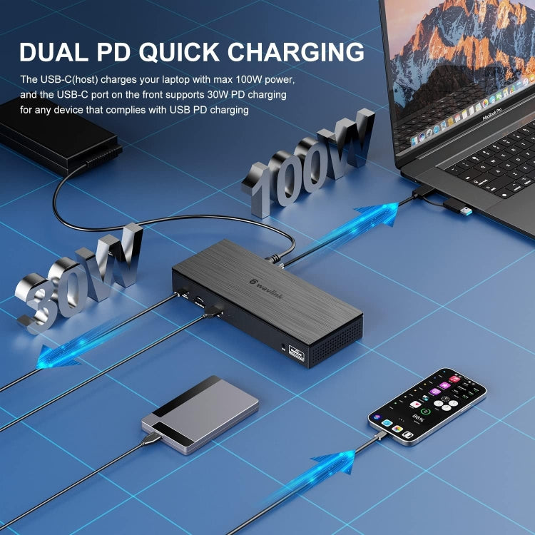 Wavlink UG69PD8 100W PD 18 in 1 Type-C Dock Compatible Type-C Universal Docking Station, Plug:US Plug - HoMEdemic™ 