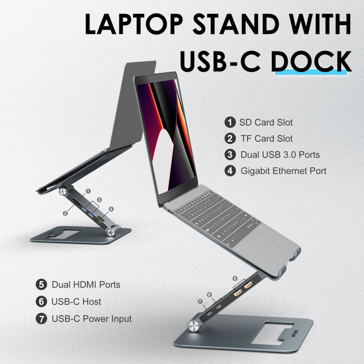 Wavlink UMD07 Adjustable Aluminum Ergonomic Portable Laptop Stand Type-C Docking Station - HoMEdemic™ 