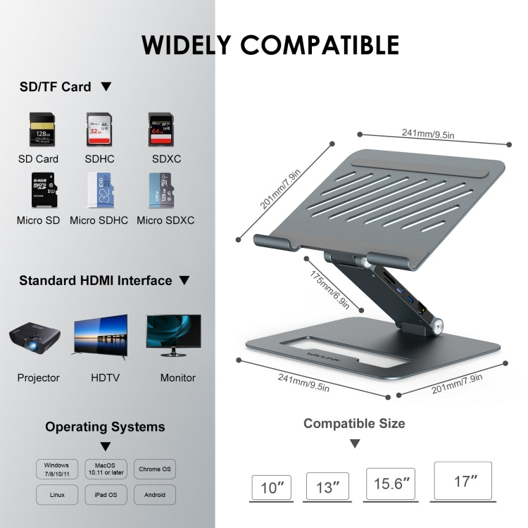 Wavlink UMD07 Adjustable Aluminum Ergonomic Portable Laptop Stand Type-C Docking Station - HoMEdemic™ 