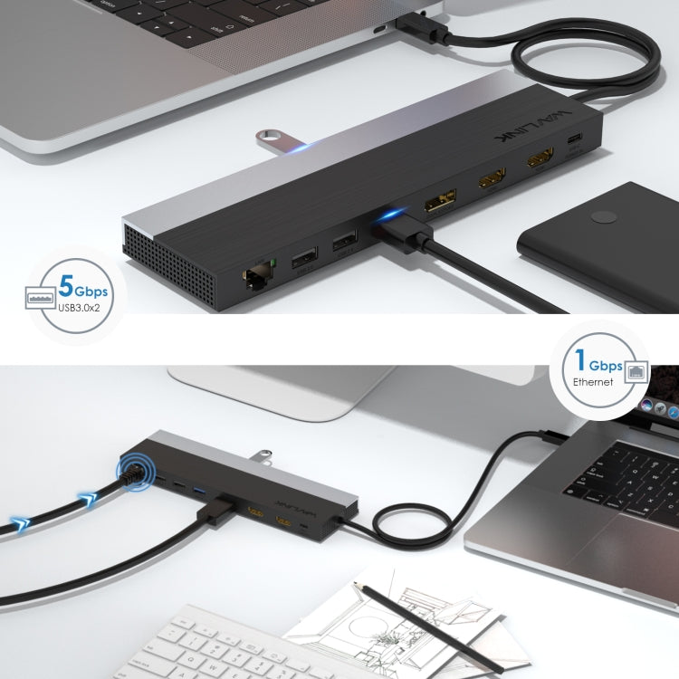 Wavlink UMD08 DisplayPort 12 in 1 Type-C Triple Display Docking Station - HoMEdemic™ 