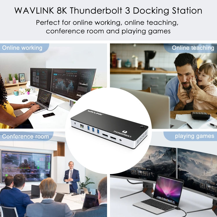 Wavlink UTD21H 60W Host Charging Thunderbolt 3 Docking Station 4K Dual Display 11 in 1 Ports, Plug:EU Plug - HoMEdemic™ 