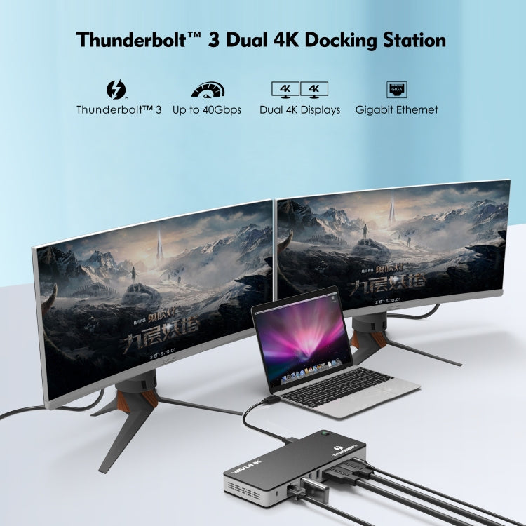 Wavlink UTD21H 60W Host Charging Thunderbolt 3 Docking Station 4K Dual Display 11 in 1 Ports, Plug:US Plug - HoMEdemic™ 