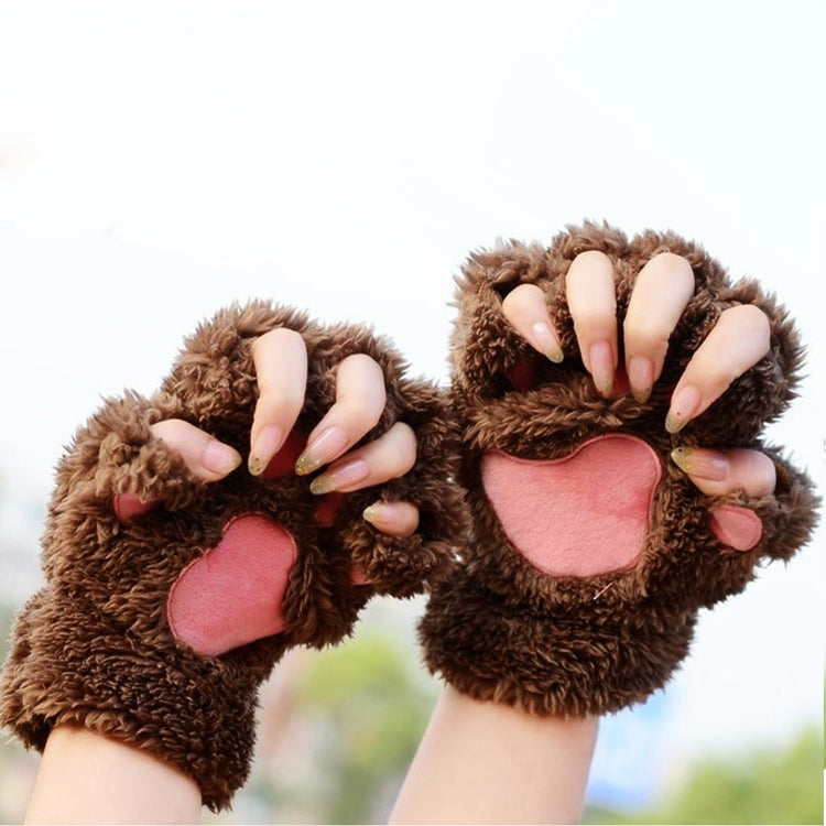 Winter Lovely Cartoon Cat Claw Lady Gloves Thick Warm Fluffy Paws Half Finger Gloves - HoMEdemic™ 