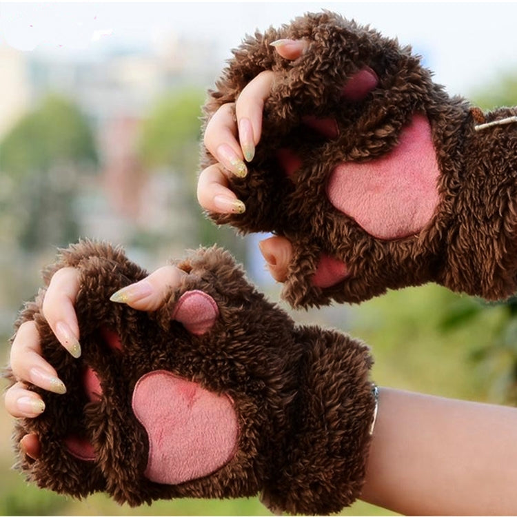 Winter Lovely Cartoon Cat Claw Lady Gloves Thick Warm Fluffy Paws Half Finger Gloves - HoMEdemic™ 