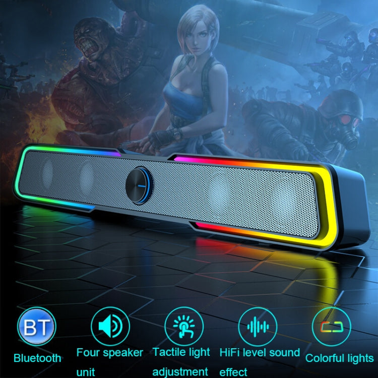 Wired+Bluetooth Version DHE6002S RGB Lights HiFi Sound Effect Computer Audio Desktop Long Strip Speakers - HoMEdemic™ 