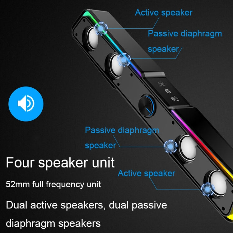 Wired+Bluetooth Version DHE6002S RGB Lights HiFi Sound Effect Computer Audio Desktop Long Strip Speakers - HoMEdemic™ 